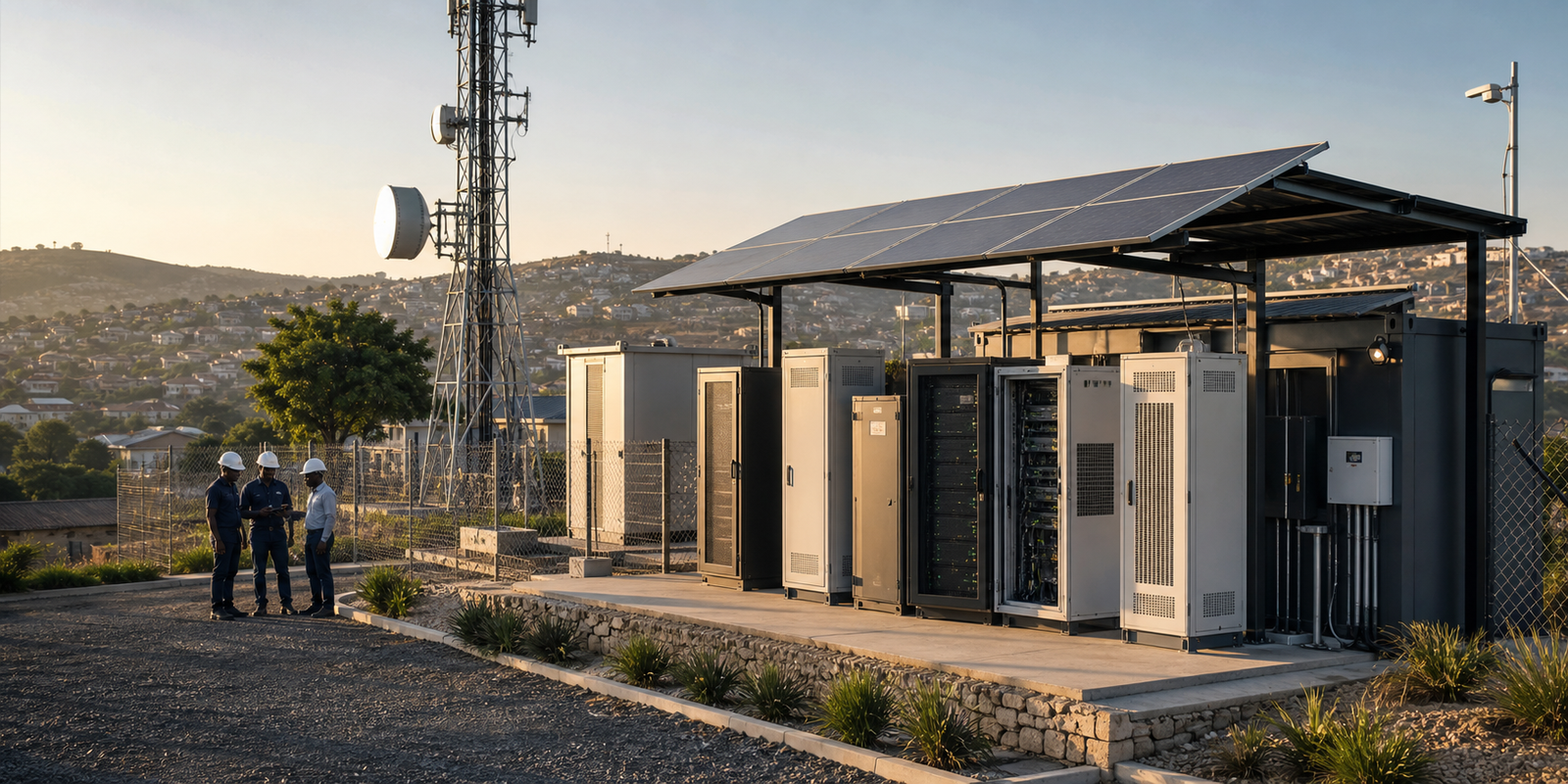 Rugged infrastructure stack with edge compute, connectivity equipment, and power systems